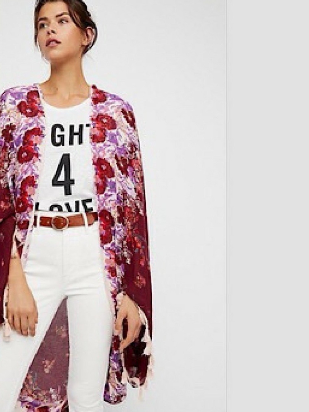 Free People Bali Wrapped in Blooms Floral Boho Fringe Kimono Shawl One Size